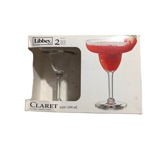 Libbey Claret Margarita Glasses 9 oz Set of 2 Clear Glass Barware in Box